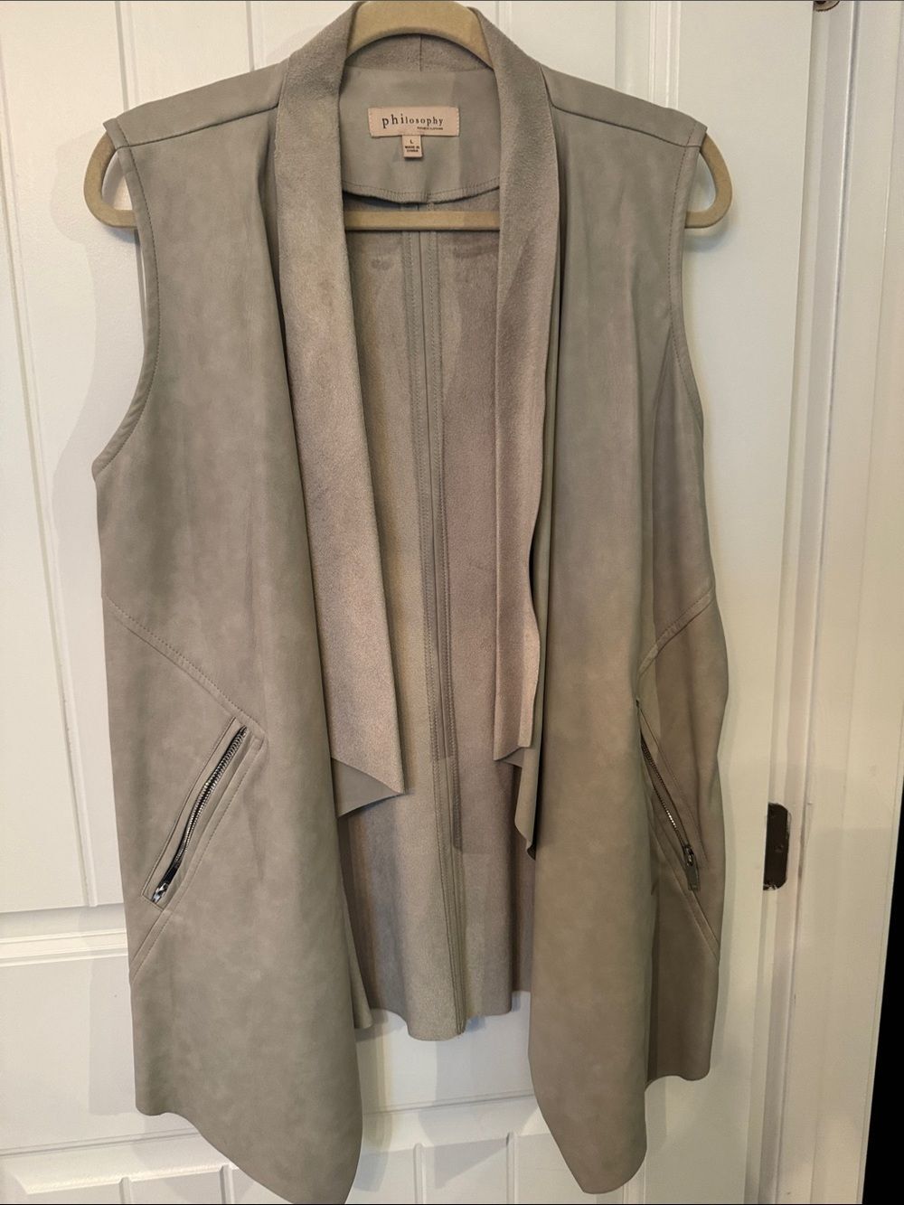 Philosophy Taupe Suede Draped Sleeveless Vest